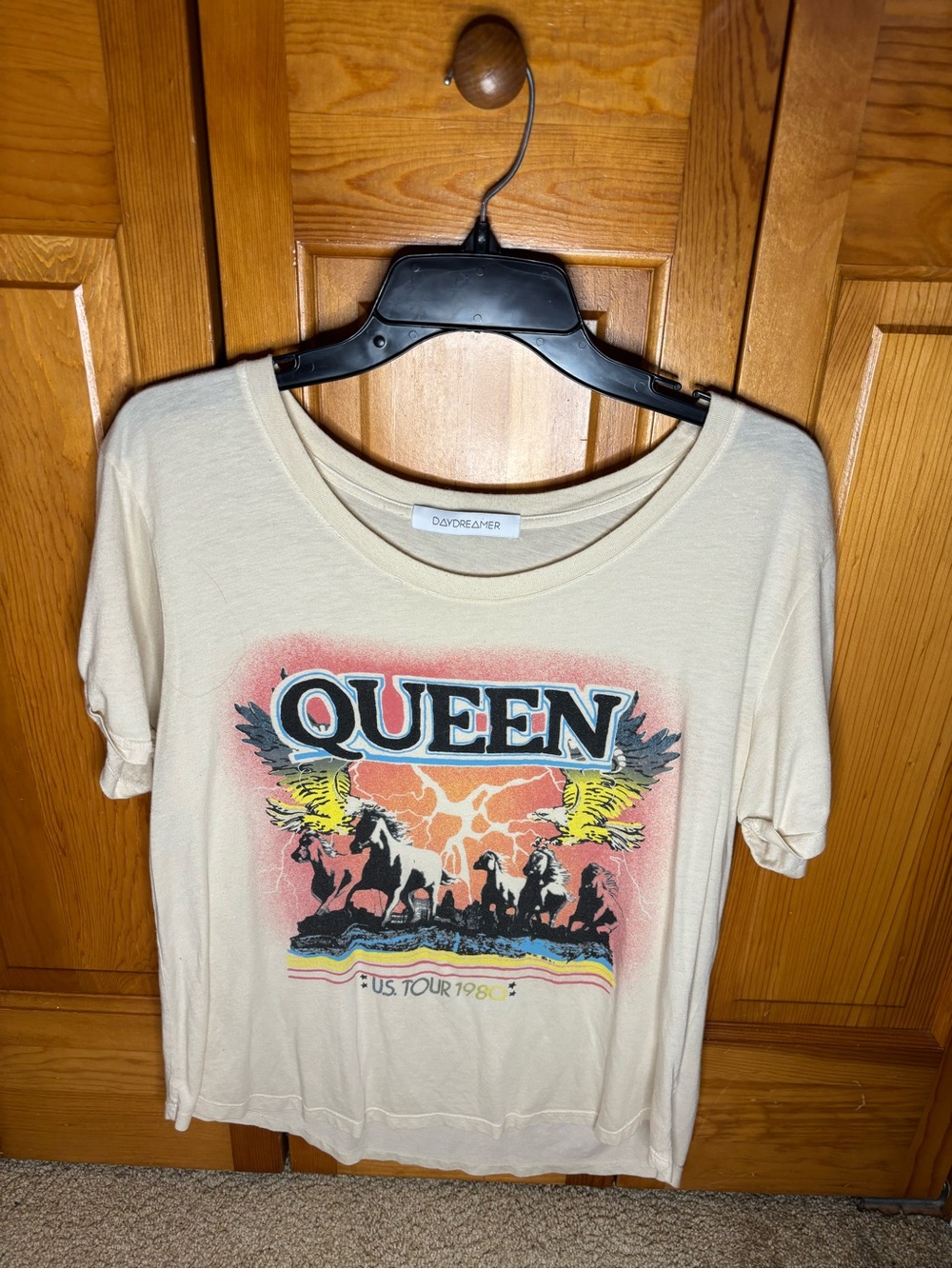 Daydreamer Cream QUEEN Graphic Tee with Vintage Band Art